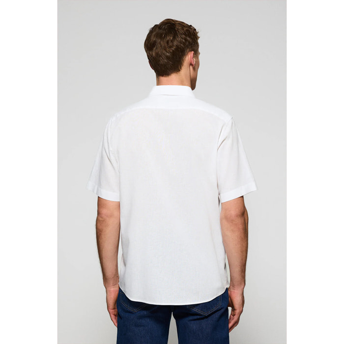 Camisa blanca de manga corta de lino y algodón con bordado Rigby Go