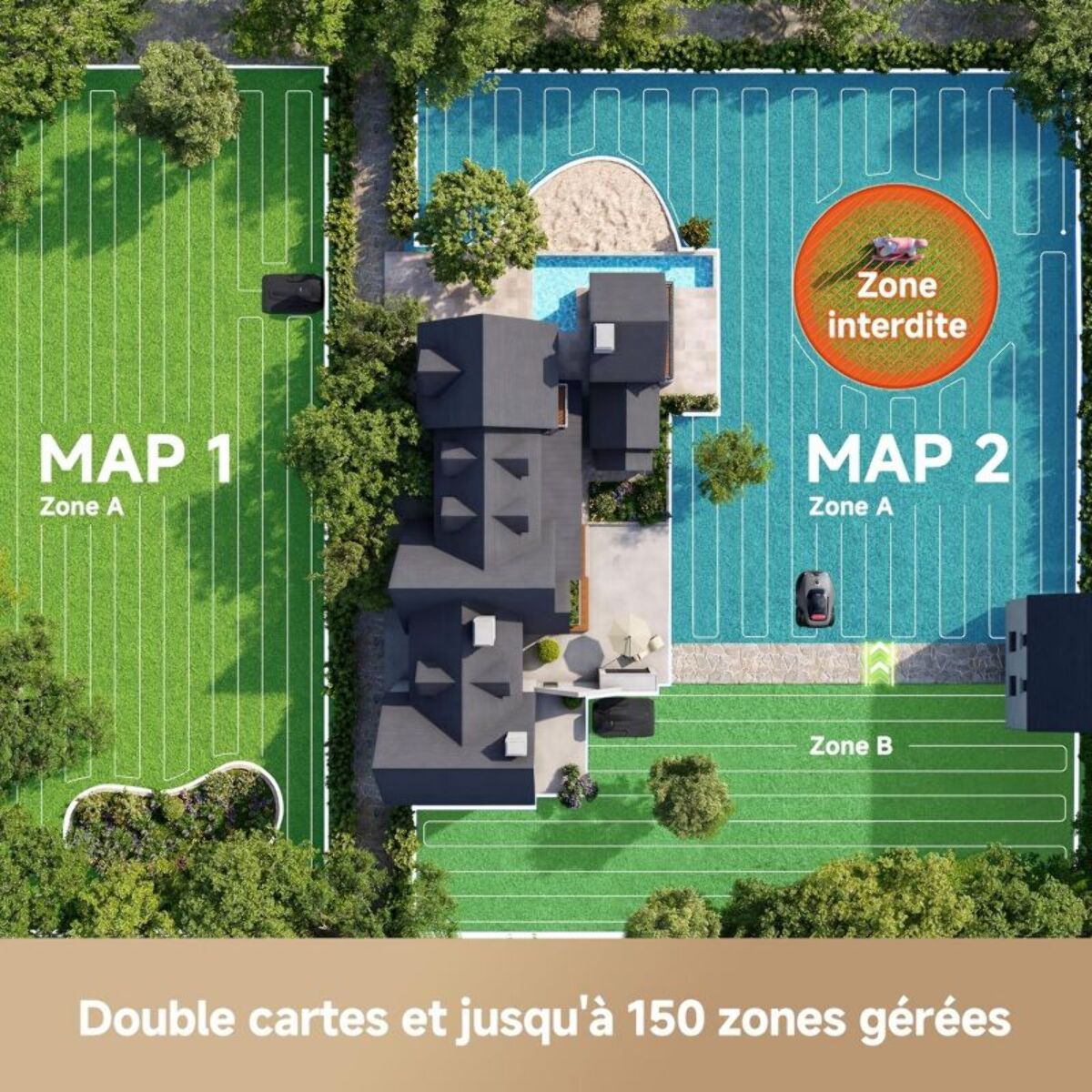 Robot tondeuse MOVA Lidax 800 sans fil périphérique, 800 m² de superficie, hauteur de coupe réglable jusqu'à 10cm