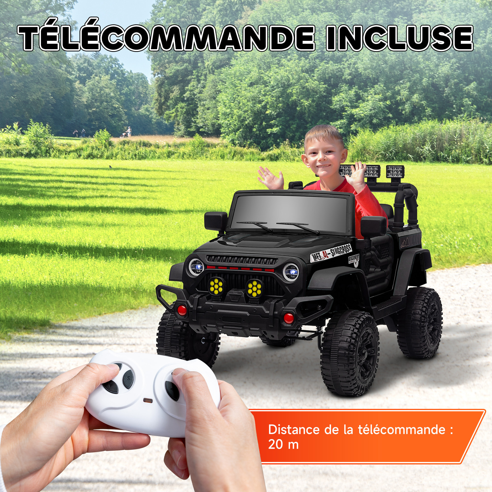Voiture 4x4 électrique enfant 2 moteurs 12V 3 vitesses télécommande noir