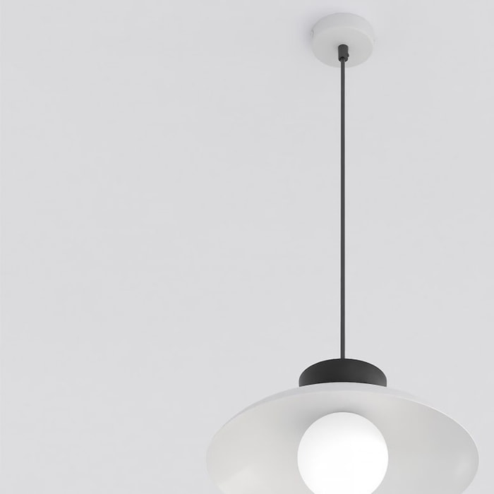 Lampada a sospensione Mulan in acciaio grigio e nero