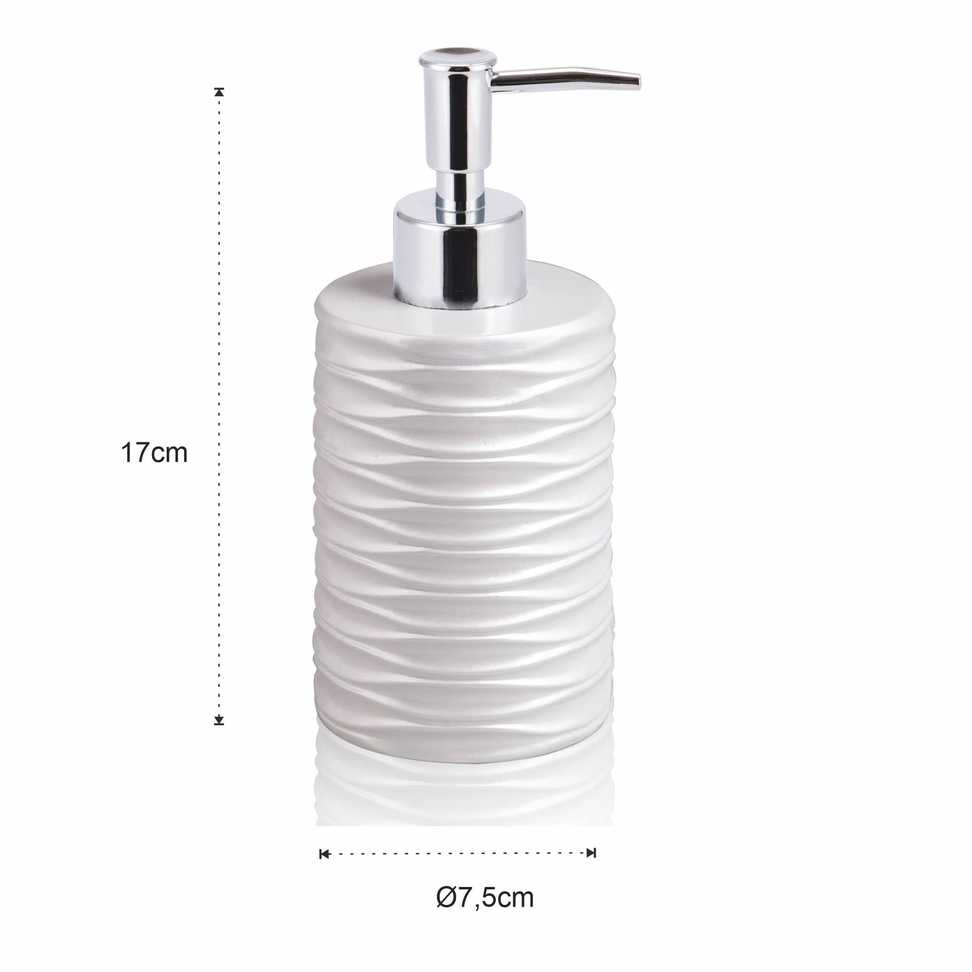 Distributeur de savon Tomasucci WAVE, en résine, argenté, 7,5 × 7,5 × 10,5 cm