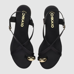 Sandalias de Piel - Negro - Tacón: 2 cm