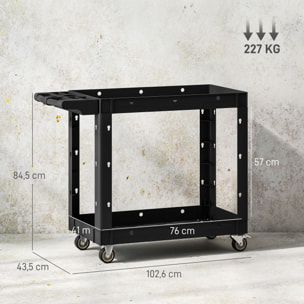 Servante chariot à outils 2 niveaux plateaux séparateurs poignée max. 227 Kg plastique noir