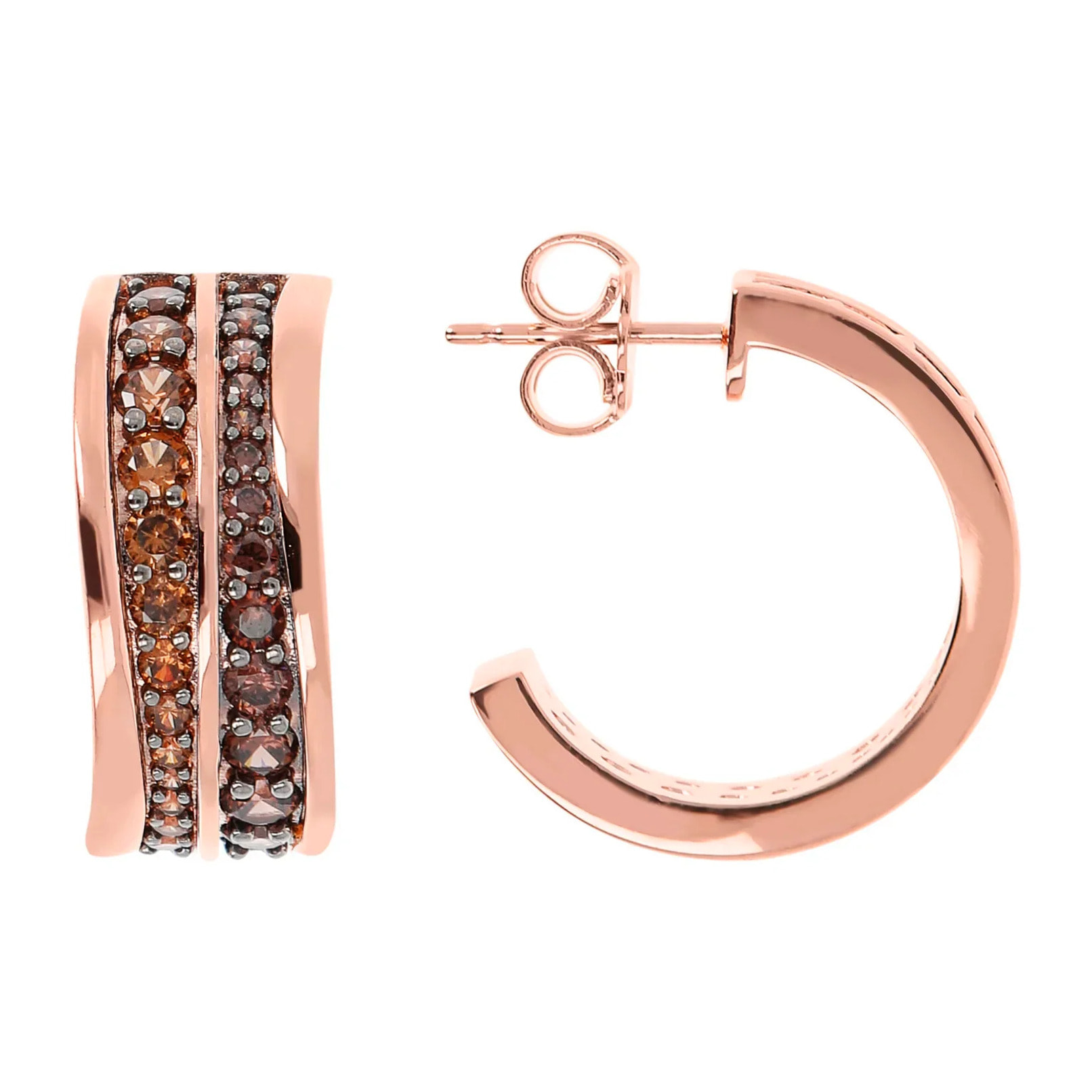 Orecchini a Cerchio Doppia Onda in Cubic Zirconia Marroni