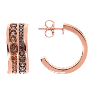 Orecchini a Cerchio Doppia Onda in Cubic Zirconia Marroni