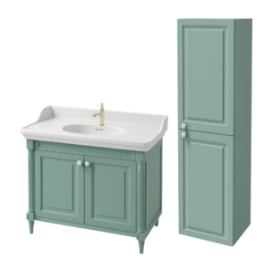 Pack meuble vasque Cléo 1889 vert velours + colonne droite + mitigeur or