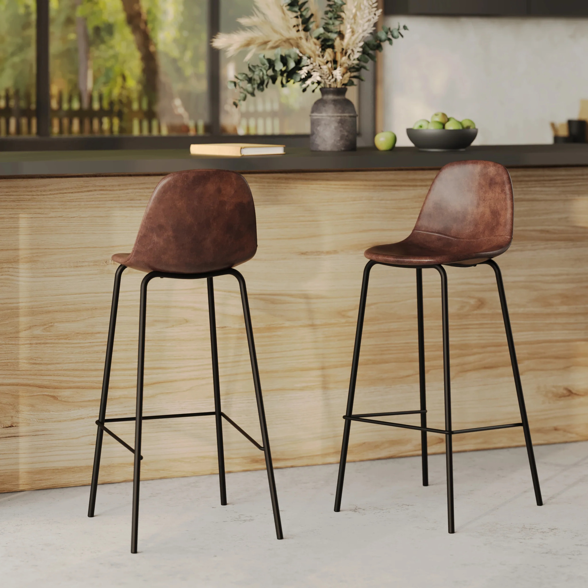 Lot de 2 chaises de bar 75 cm en cuir synthétique marron - Henrik