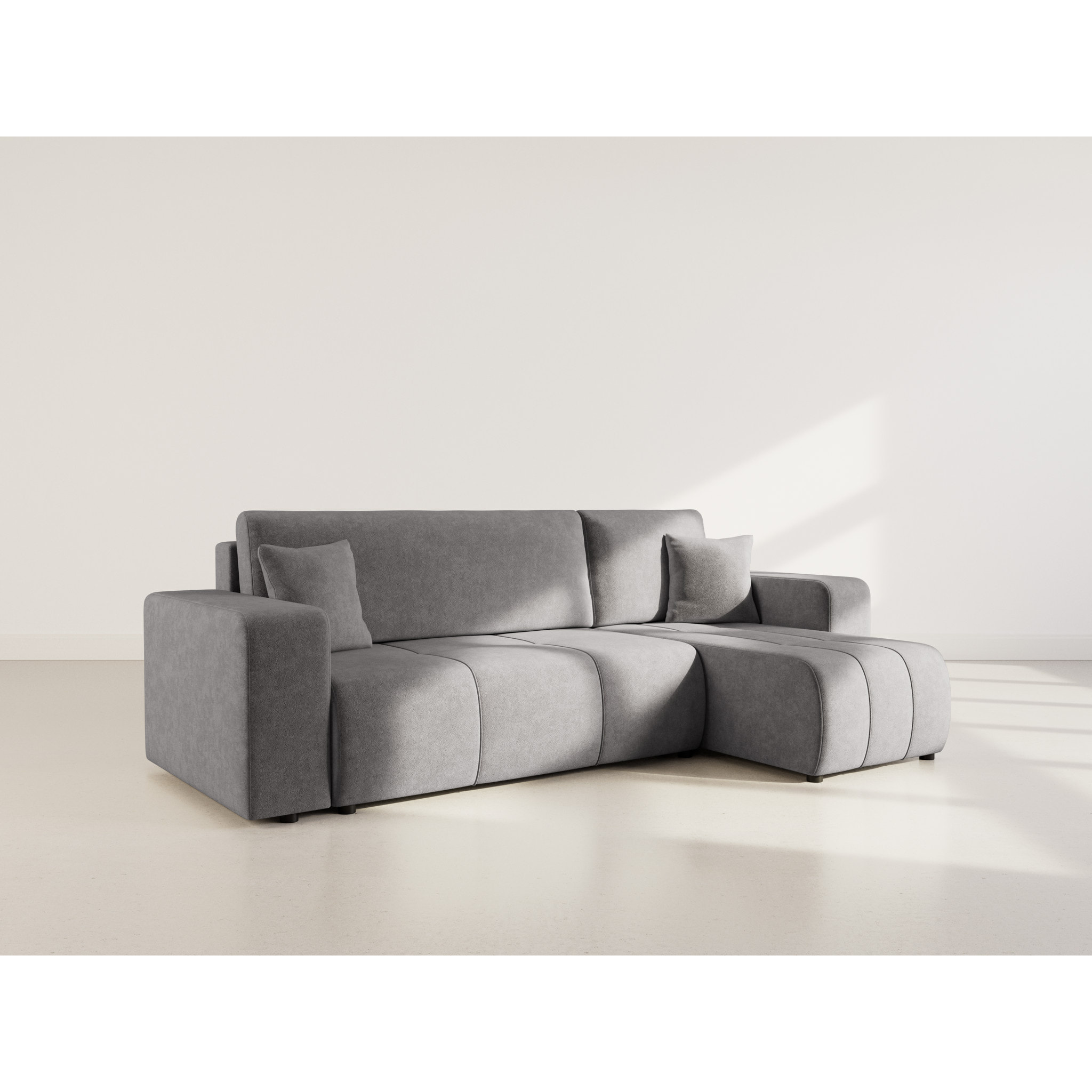 Nicole - canapé d'angle réversible 4 places convertible avec coffre en tissu - Gris