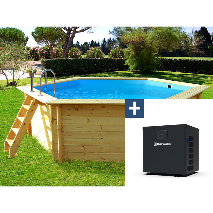 Piscine bois " Hawai " - 4.10 x 1.18 m + Pompe à chaleur  3.5 kw/h - Hayward - "Micro" - Noir