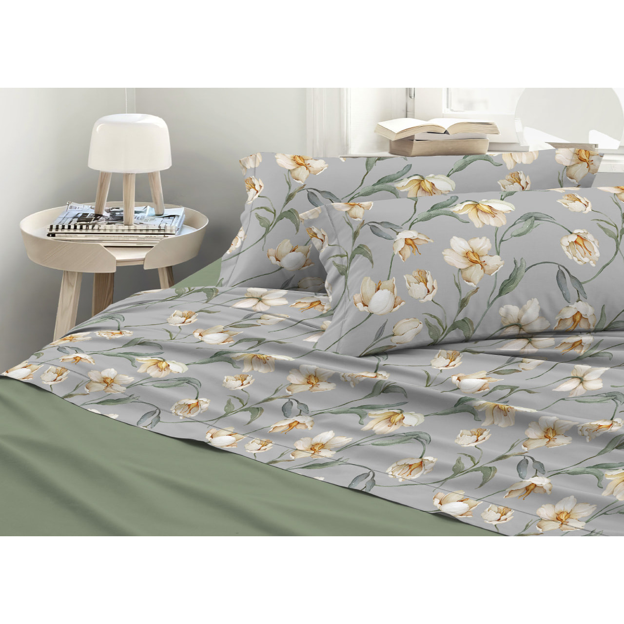 Completo Lenzuola Matrimoniale in Raso 60/60 Morbidezza Eleganza Floreale Lavinia