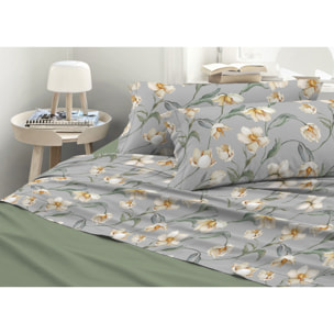 Completo Lenzuola Matrimoniale in Raso 60/60 Morbidezza Eleganza Floreale Lavinia