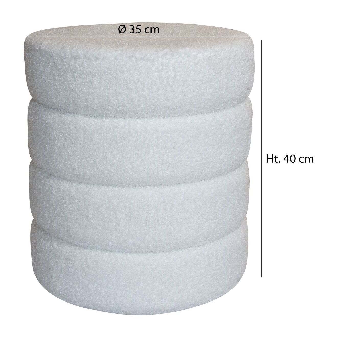 Pouf en tissu teddy blanc et structure en bois MALO