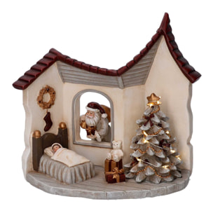 Statua in resina casetta babbo natale grigio con led cm18x11h17