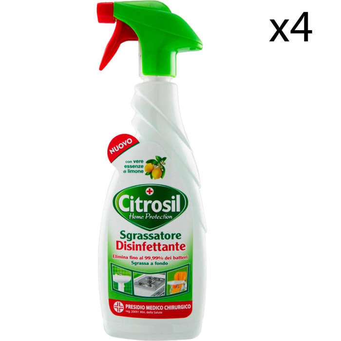 4x Citrosil Sgrassatore Spray Disinfettante con Essenze di Limone Presidio Medico Chirurgico - 4 Flaconi da 650ml