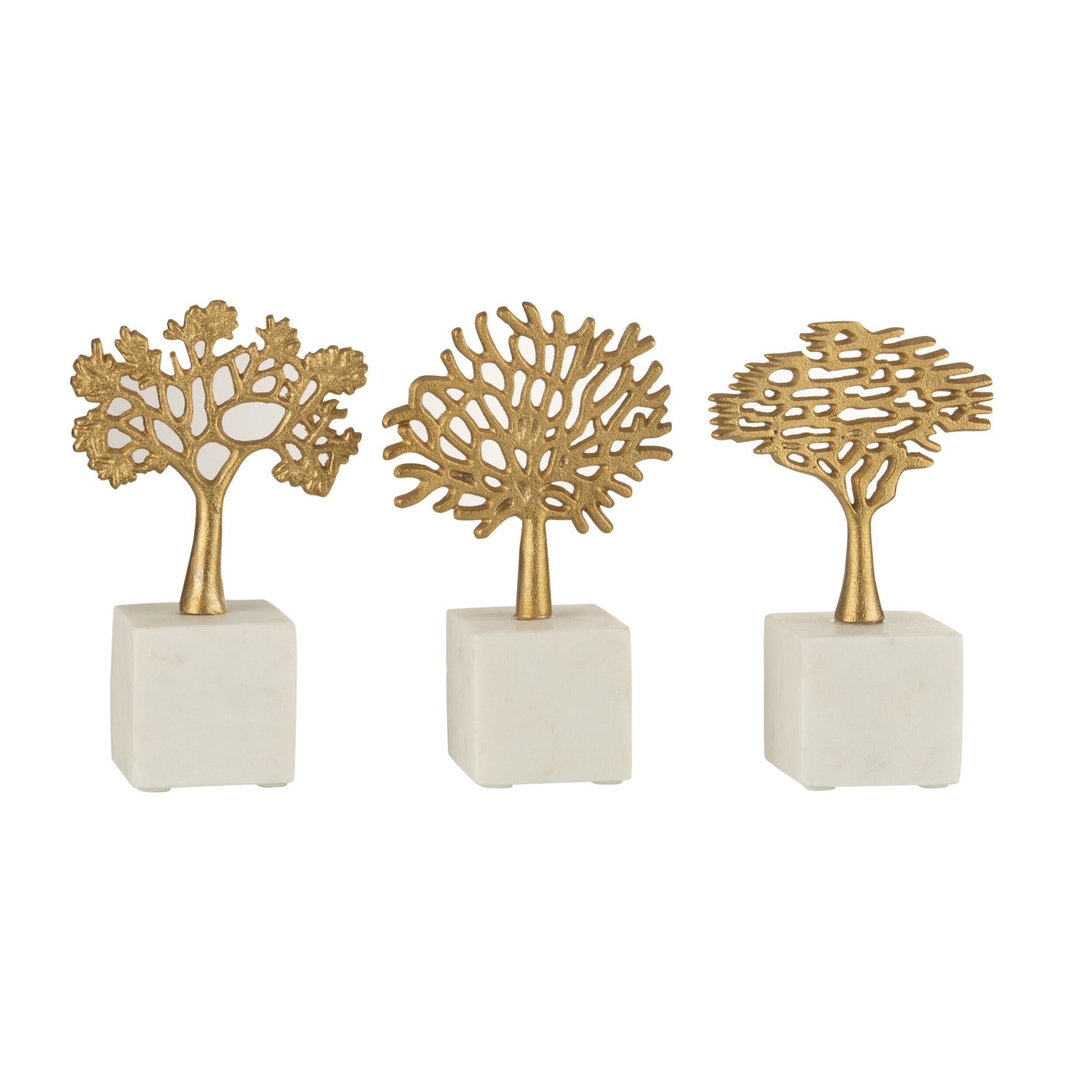 J-Line Statue Arbre Sur Pied Aluminium/Marbre Or/Blanc Assortiment De Trois