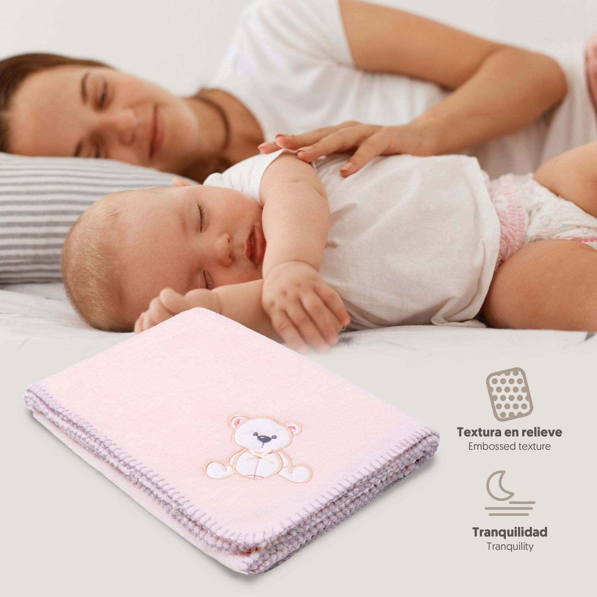 Manta Bordada Oso Lazo Rosa