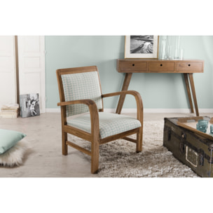 ERIS - Fauteuil bois teck scandi tissu bleu clair 'pétales'