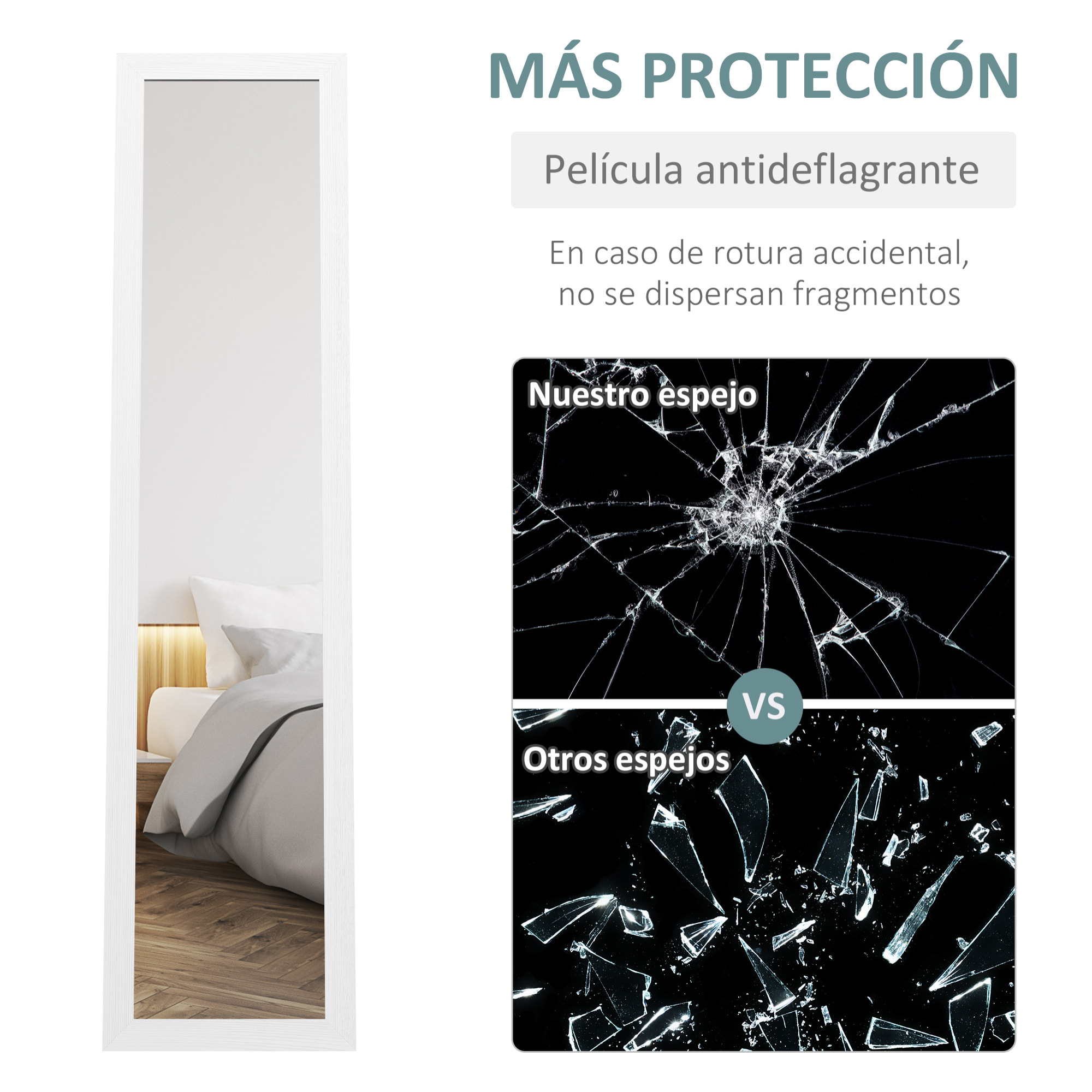 Espejo de Cuerpo Entero 37x155 cm Espejo de Pie Espejo de Pared Forma Rectangular con Marco de Madera Decorativo para Salón Dormitorio Pasillo Blanco