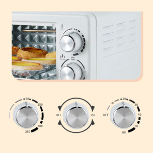 Horno eléctrico de sobremesa con 22 litros de capacidad. Panel de control mecánico y 1000W de potencia.