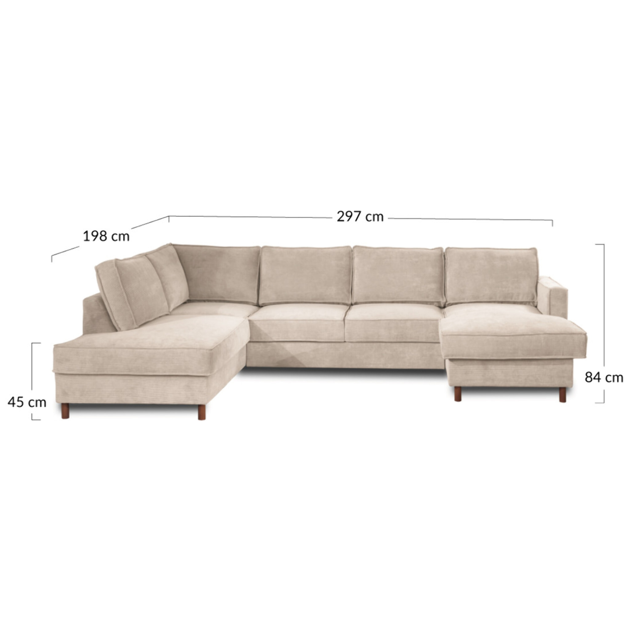 Jake - canapé panoramique d'angle gauche - convertible avec coffre - 7 places - en velours côtelé - Bleu