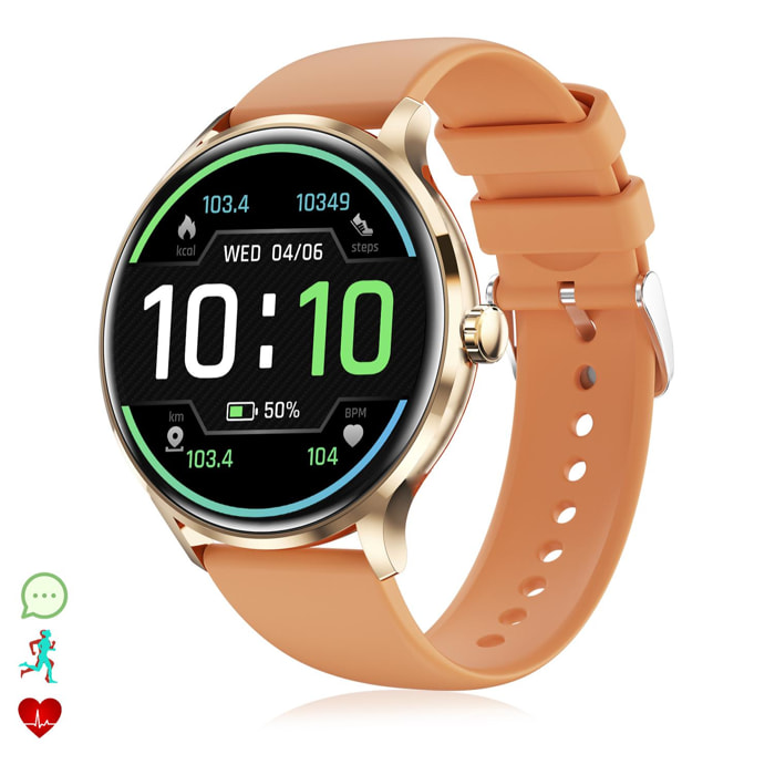 DAM Smartwatch QS80 con llamadas BT, notificaciones push. Monitor deportivo y de salud, termómetro. 4,4x1,1x3,7 Cm. Color: Naranja