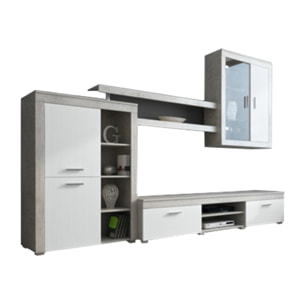 Parete Attrezzata Da Soggiorno Salotto Moderna Con Ante Mensole Vani A Giorno Vetrinetta Mobile TV Design Moderno 293x193x50 Cm Bianco Grigio Cemento