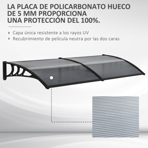 Marquesina Exterior para Puertas y Ventanas 196x75 cm Tejadillo de Protección contra Sol y Lluvia con Cubierta de Policarbonato Negro