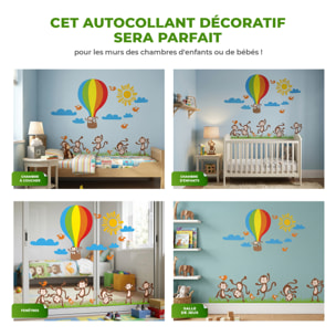 Stickers Muraux décoration adhésifs Singes, oiseaux et Montgolfière