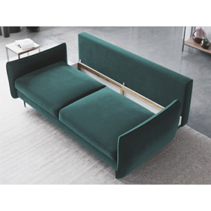 Canapé convertible avec coffre de rangement "Vermont" 3 places en velours pétrole