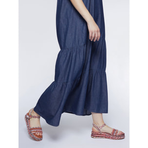 Fiorella Rubino - Vestido largo con volantes en denim ligero - Azul