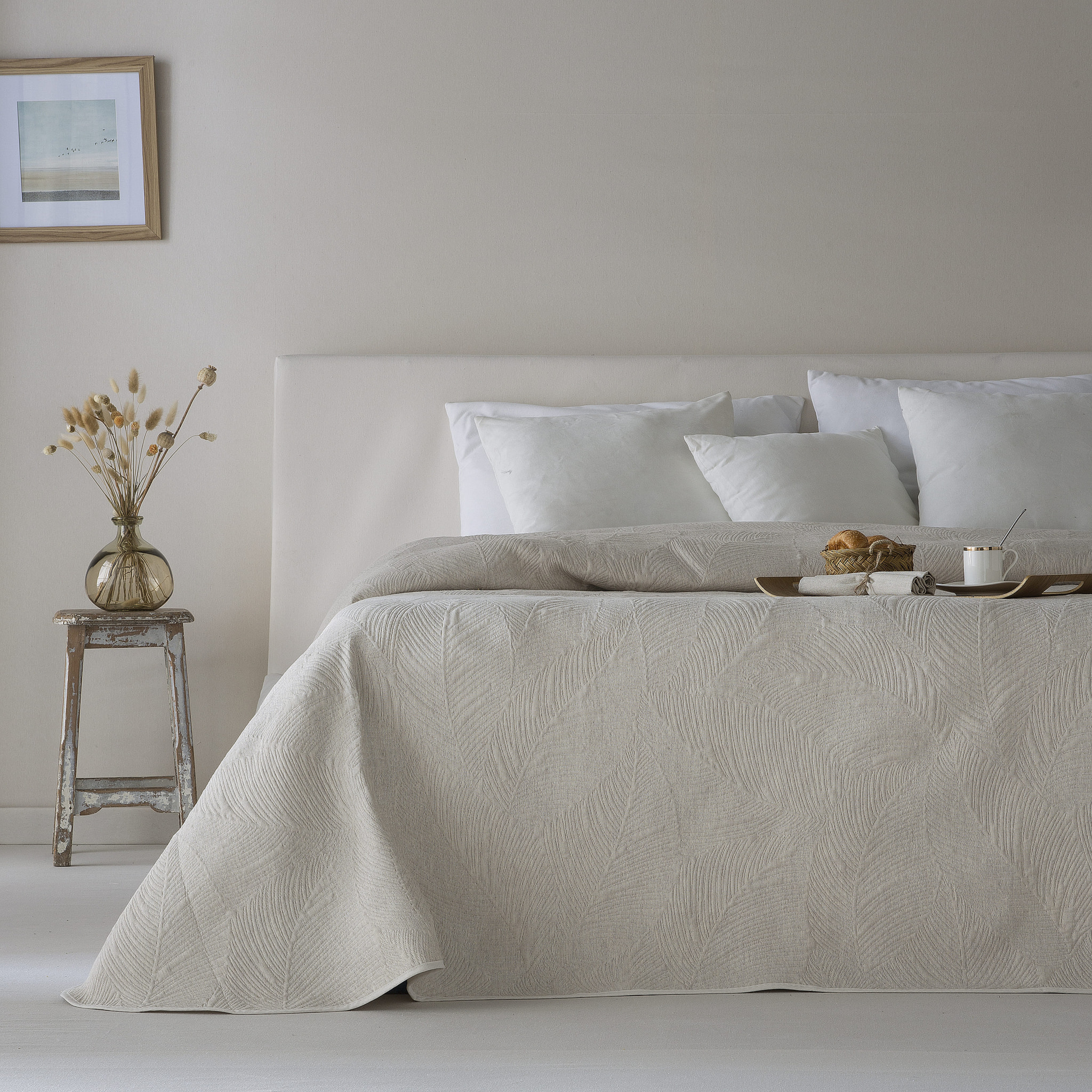 Colcha Jacquard algodón Adriel Beige