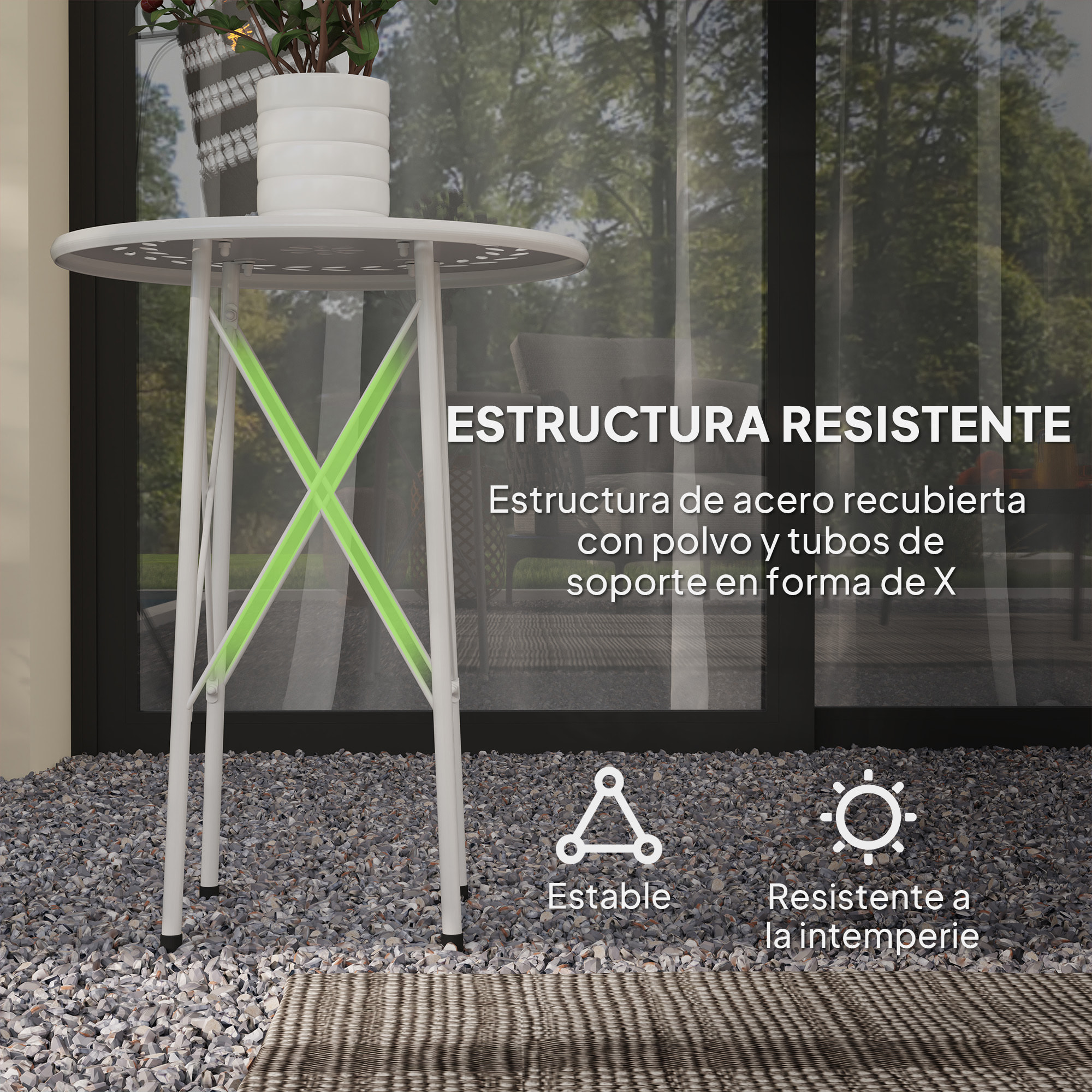 Mesa de Jardín Redonda Mesa de Terraza Exterior Ø40x50 cm con Patas Ajustables y Estructura en Forma de X Mesa para Exterior e Interior Blanco