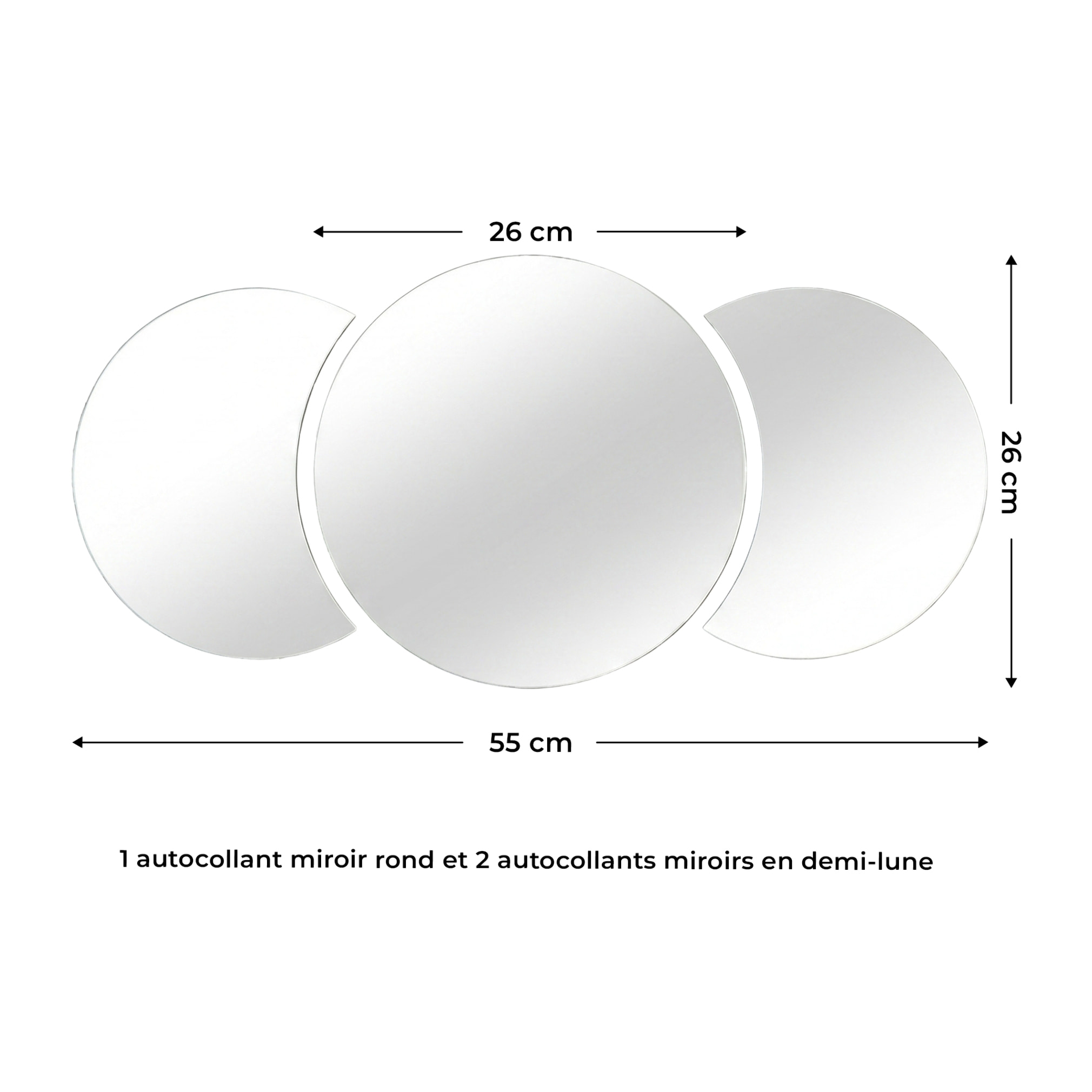 3 stickers miroirs rond et demi-lune