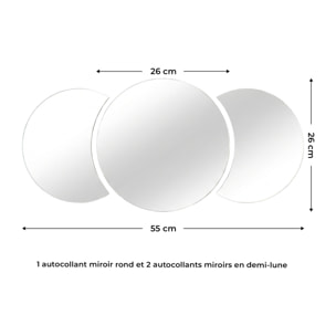 3 stickers miroirs rond et demi-lune