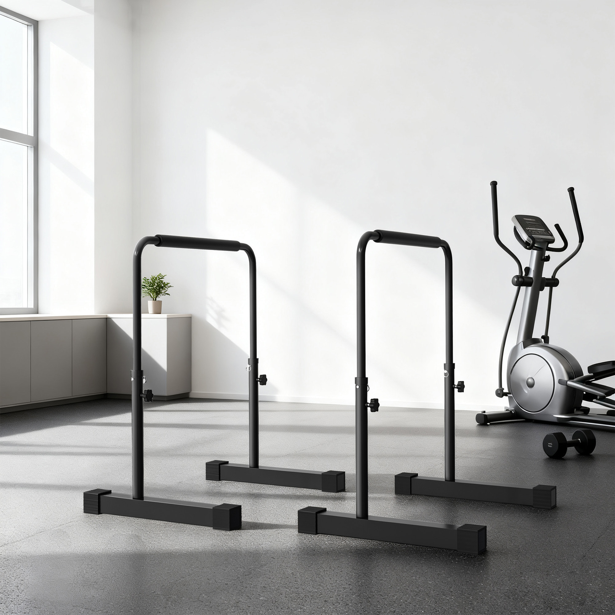 Station à dips - barres parallèles à dips - hauteur réglable H.80-100 cm - poignées antidérapantes - acier noir