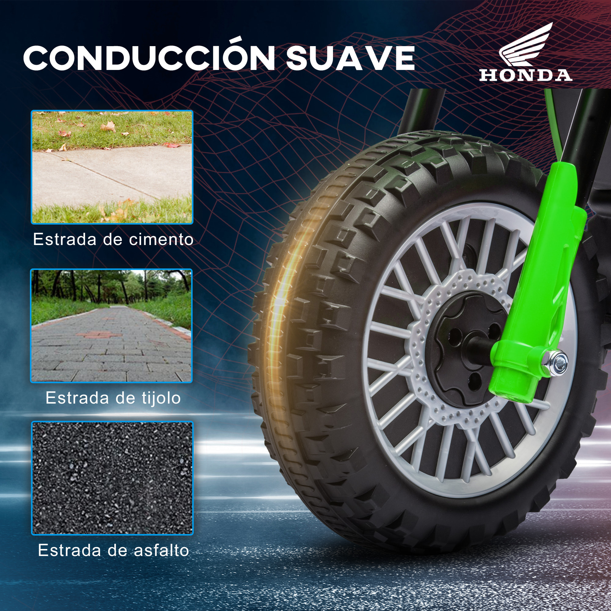 Moto Eléctrica con Licencia Honda CRF450RL para Niños de +18 Meses Motocicleta de Batería 6V con Velocidad 3 km/h Bocina y Sonido de Arranque Carga 25 kg 71x40,5x43,5 cm Verde