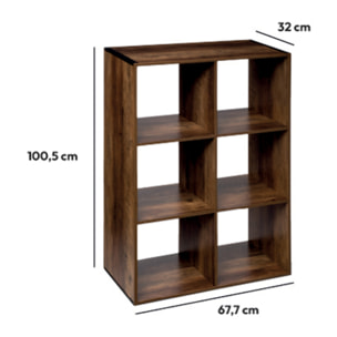 Étagère 6 cases indus "Mix N' Modul" effet bois foncé