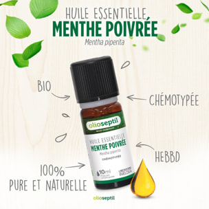 OLIOSEPTIL - Huile essentielle de Menthe Poivrée - 100% Pure et naturelle - BIO - HEBBD (biochimiquement et botaniquement définie) - 100% origine naturelle - Lot de 3 Flacons de 10ml