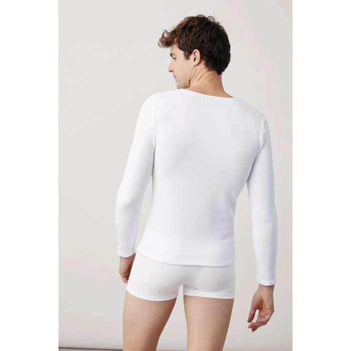 Maglia termica a maniche lunghe con scollo a V, bianca