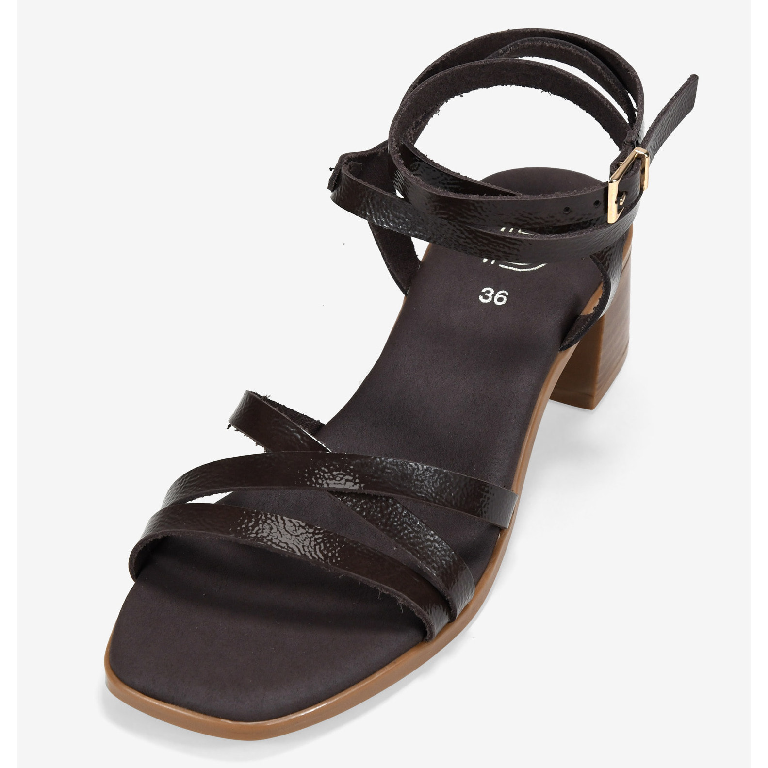Sandalias de tacón marrón en piel con tiras