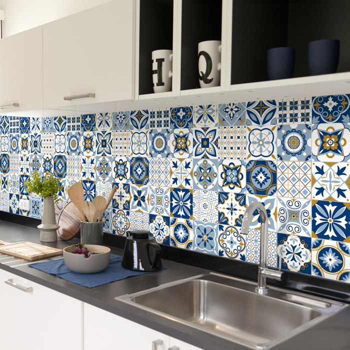 Stickers muraux - Sticker Mural Carrelage adhésif Cuisine Salle de Bain - 30 STICKERS CARRELAGES AZULEJOS MARTINHO