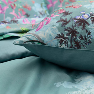 Lot h.couette +taies satin de coton 90 fils/cm² 115 g/m² imprimé bleu violet Ombres boisees givre