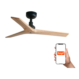 KLIM S Ventilateur de plafond noir/bois chêne TUYA