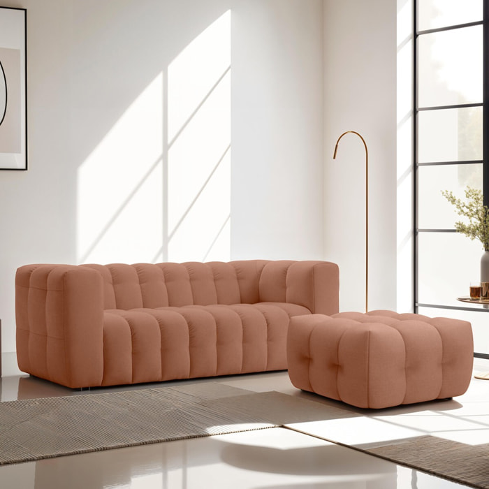 Pouf capitonné en tissu chenille - CESTER