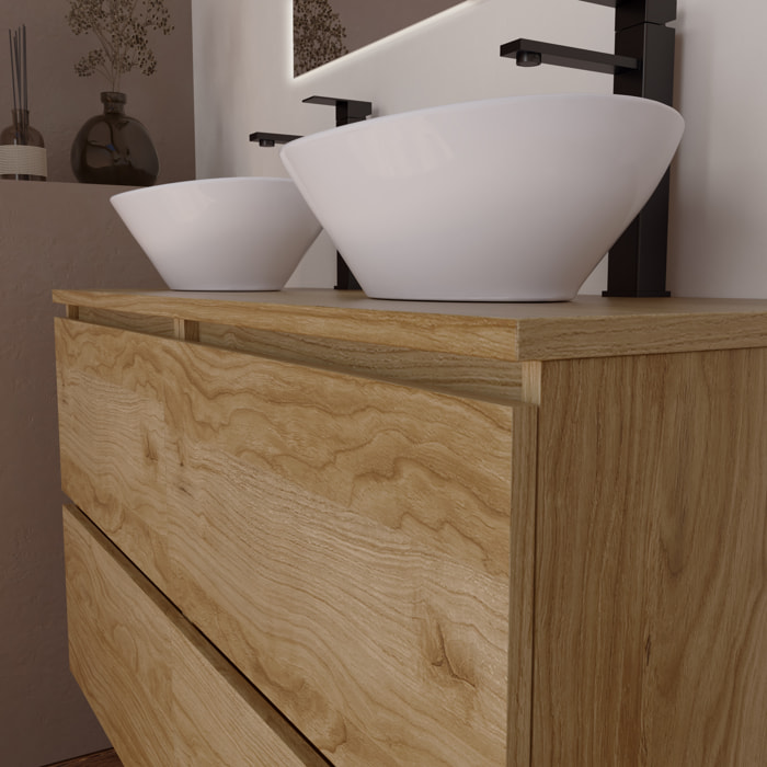 Conjunto de Baño Kaji | Mueble de Baño Suspendido | 120 cm Teka| Cuatro Cajones | Lavabo Redondo sobre Encimera | No incluye Espejo | Alday