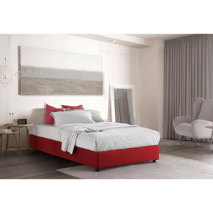 Letto piazza e mezza Rebecca, Letto contenitore con rivestimento in tessuto, 100% Made in Italy, Apertura frontale, con materasso Cm 120x200 incluso, Rosso