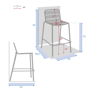 Chaise de bar empilable "Phuket" ambre en acier traité époxy