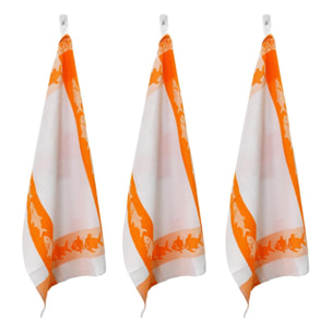 Lot de 3 torchons nid d'abeilles 50x70cm orange -  "Carré"