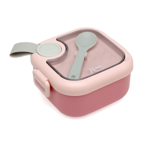 CAJA ALMUERZO ROSA CON CUCHARA GRIS