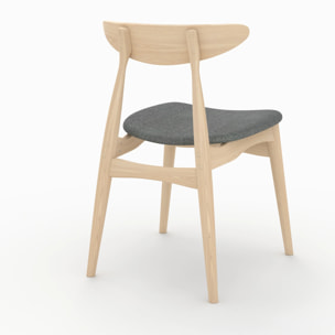 Lot de 2 chaises en tissu gris et bois d'hévéa - Josette